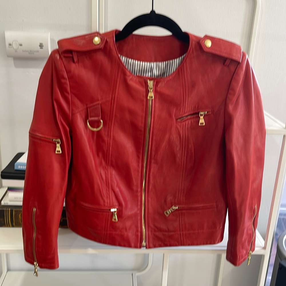 Vintage Alice and Olivia Red Leather Zip Up